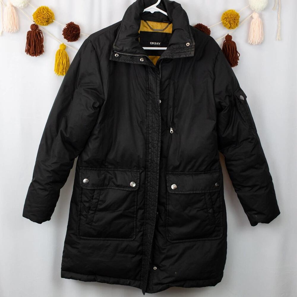DKNY Black Puffer Winter Coat Mid Length Size Medium Women's